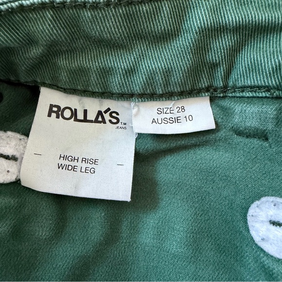 Rollas Jeans Women’s Size 28 Green High Rise Wide Leg Cropped Denim Pants - Picture 6 of 8